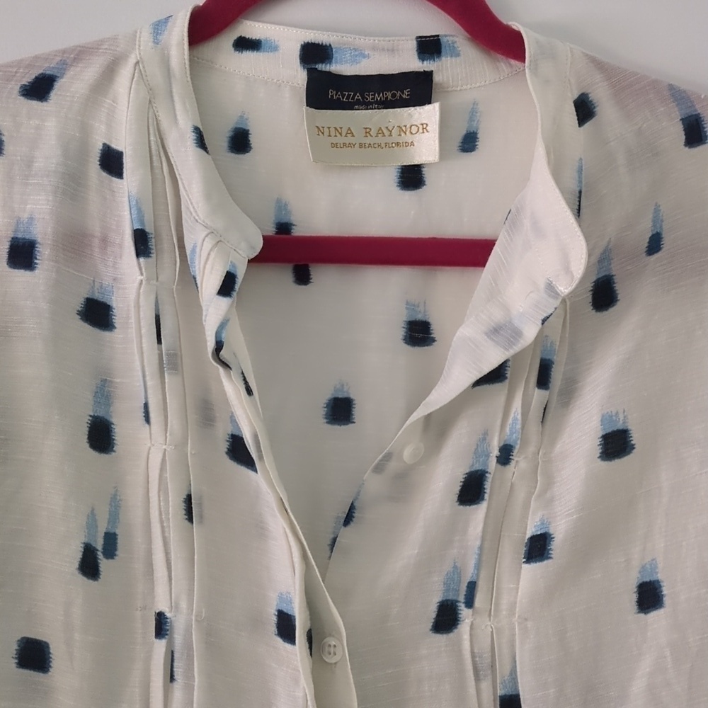 Piazza Sempione Made In italy Elegant White& Blue Patterned Button Down Tunic - Picture 4 of 8